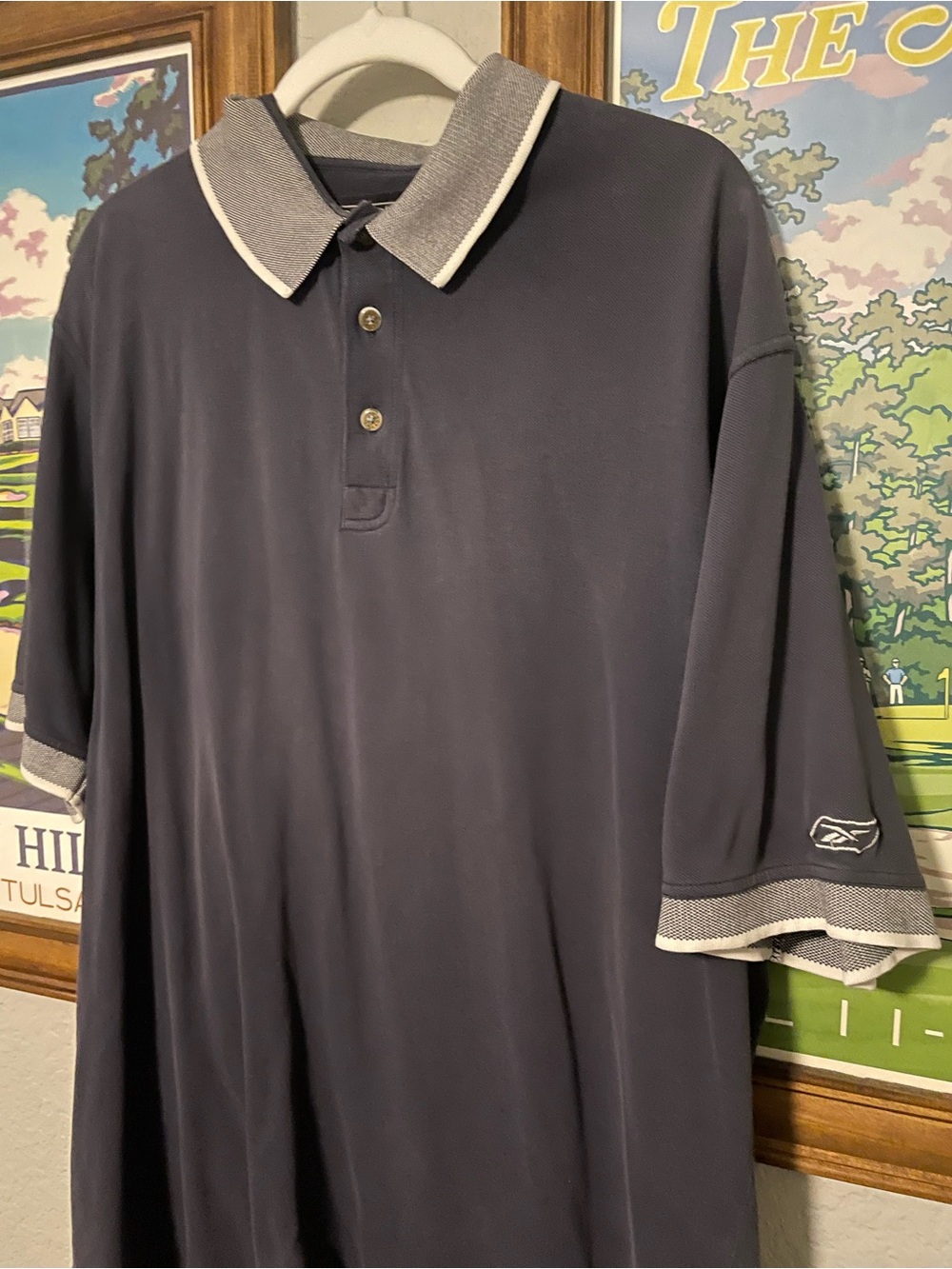Vintage Reebok Golf Polo Shirt XL Navy Blue Gray Trim Y2K Short Sleeve Golf